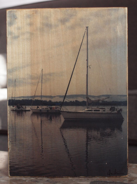 Photographic Photo Print | 3 Boats at Anchor | Reclaimed Wood - Click Image to Close