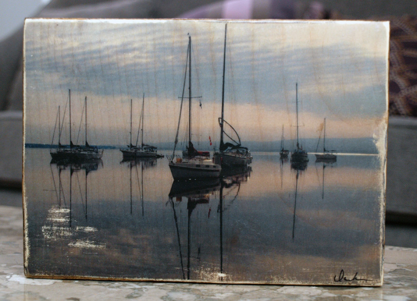 Original Photo Print | Calm Anchored Boats | Reclaimed Wood