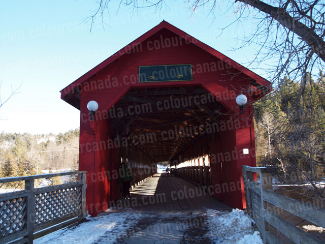 Entrance to Red Covered Bridge | Cheap Stock Photo