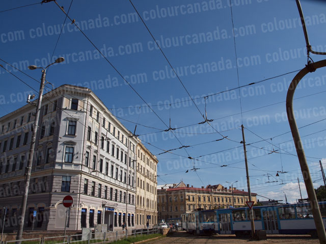 Street Car with Overhead Wires | Cheap Stock Photo